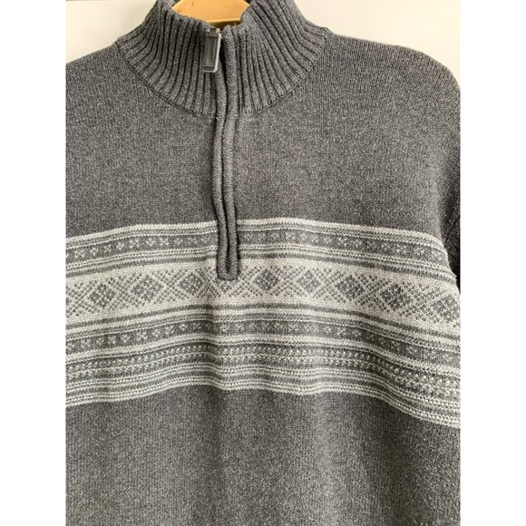 Oscar De La Renta Sweater Mens XL 1/4 Zip Gray Cotton Nordic Fair Isle 6860 - Picture 5 of 13
